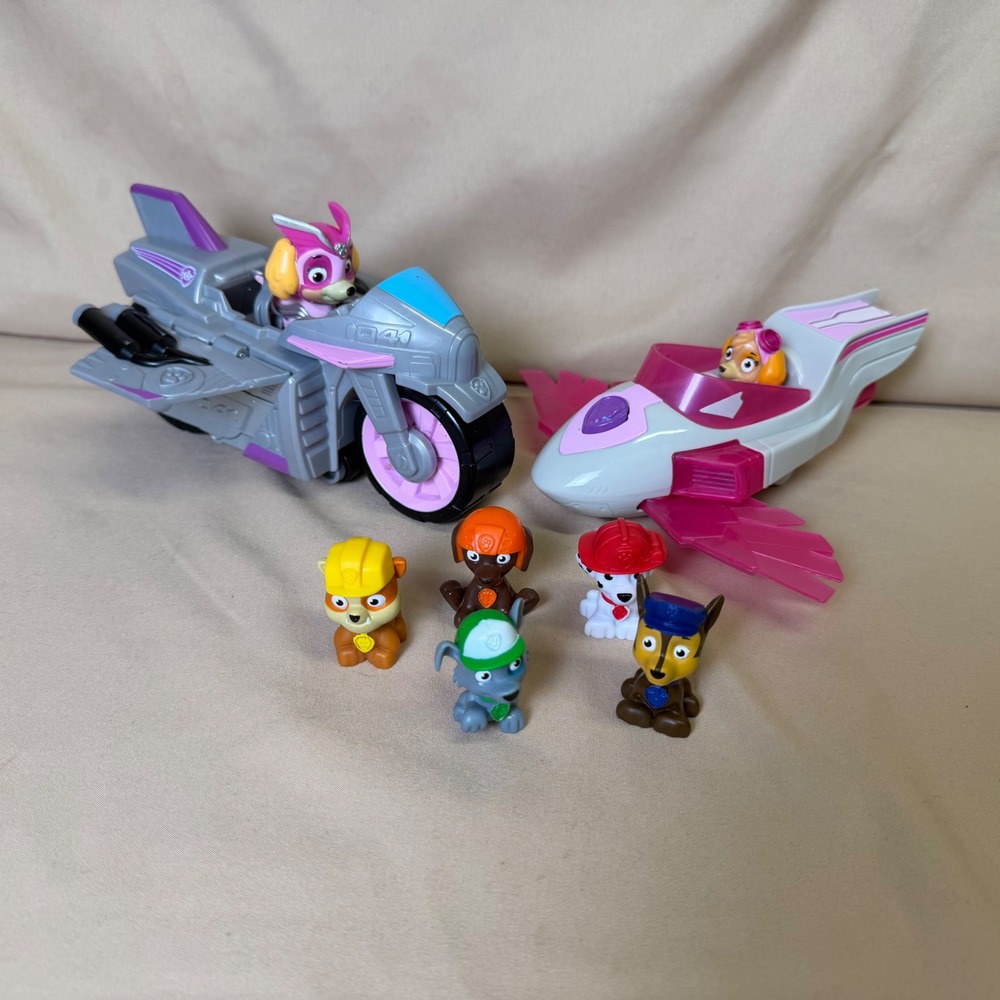 Paw Patrol Skye Moto Pups Motorcycle Jet and 5 Mini Figures Toy Lot